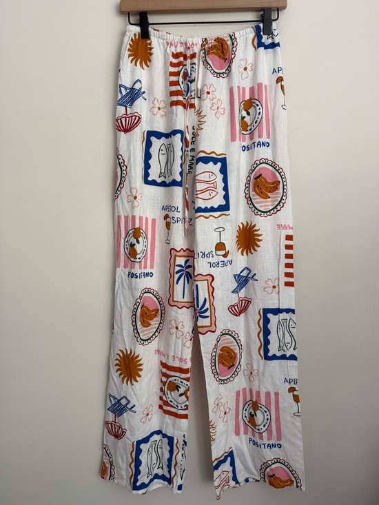 Label Of Love Pants - Label Of Love Anthropologie Aperol print novelty Wide Leg Linen Blend Pants S